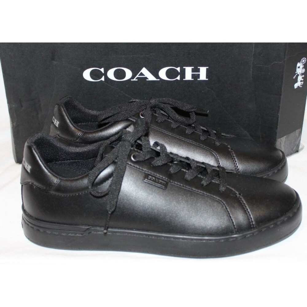 Coach Lowline Lowtop Black Grey Leather Lace Up Casual Sneakers Men's 10.5 NIB